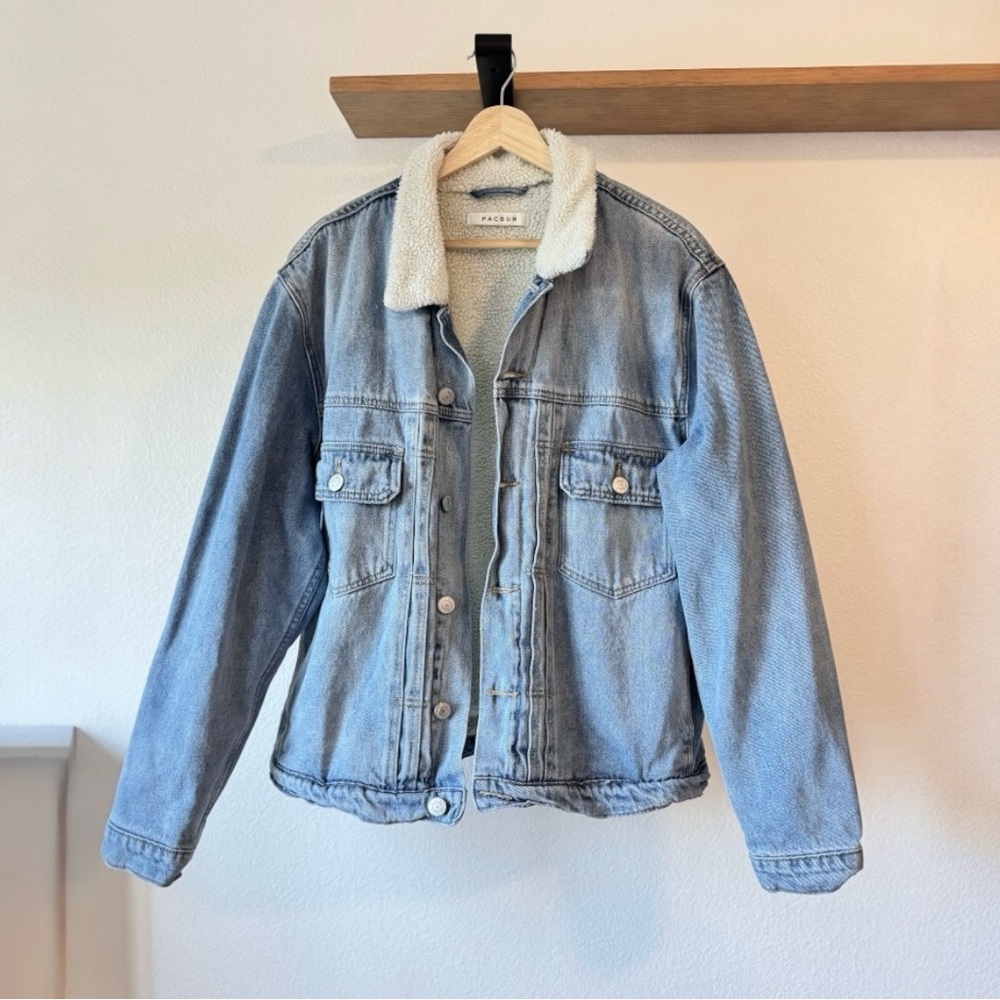 PacSun Blue Denim Jacket with White Sherpa Lining
